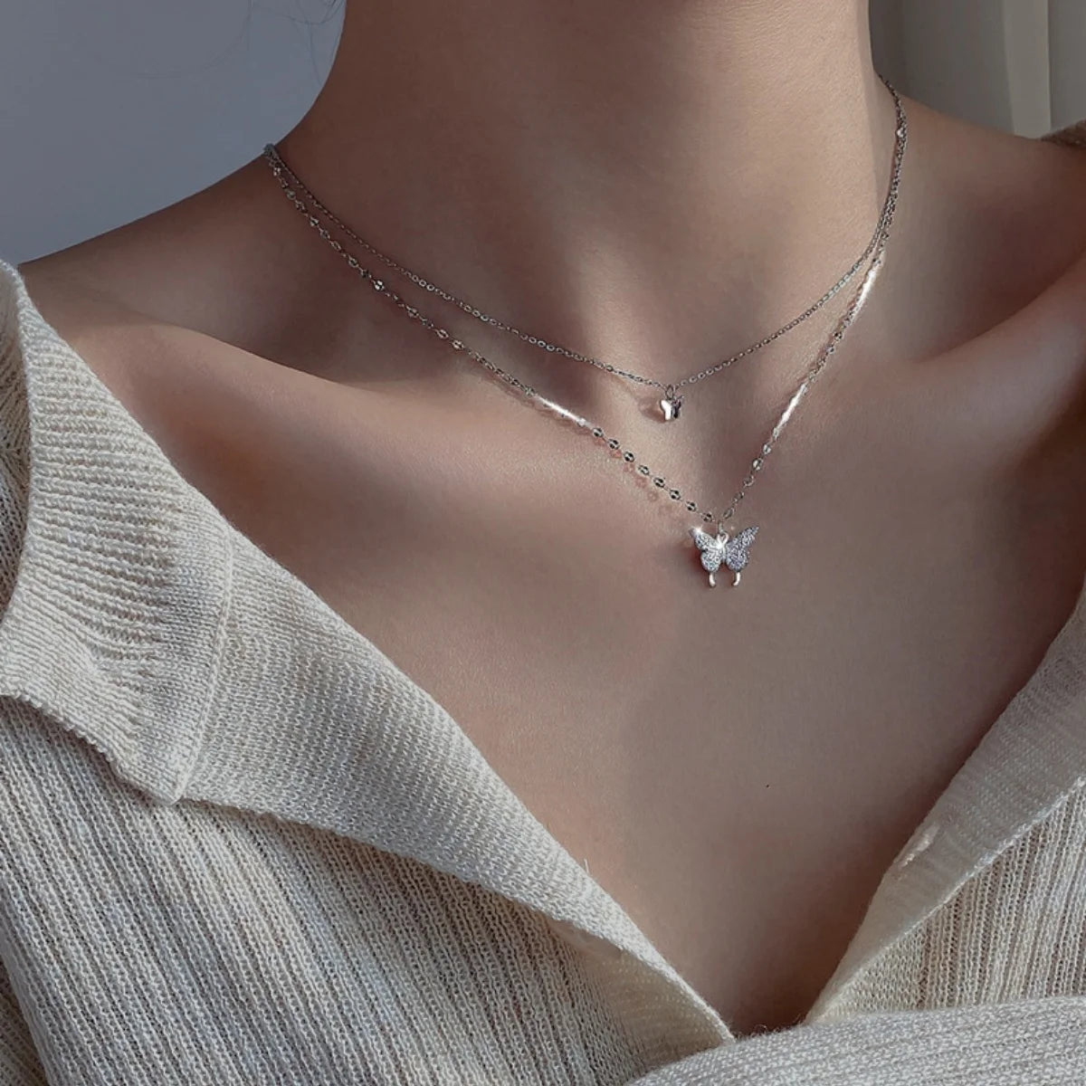 Butterfly Double-Layer Clavicle Necklace
